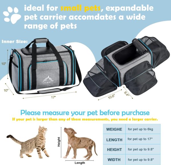 Pet Carrier Airline Approved Pet Carrier,4 Sides Expandable Cat Carrier Bag Large Soft Sided Pet Travel Carrier Dog Carrier Backpack with Remove Fleece Pad (Large, Blue) - Image 2