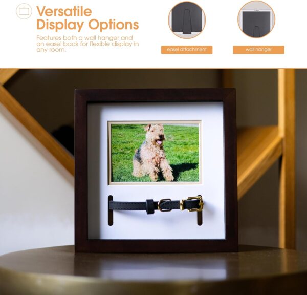 Pearhead Pet Collar Keepsake Frame - Dual Display Memorial Keepsake for Cat & Dog Collars, Wall Mount or Tabletop, Ideal Gift and Home Decor for Pet Owners, 3" x 4.5" Photo Insert, Espresso - Image 4