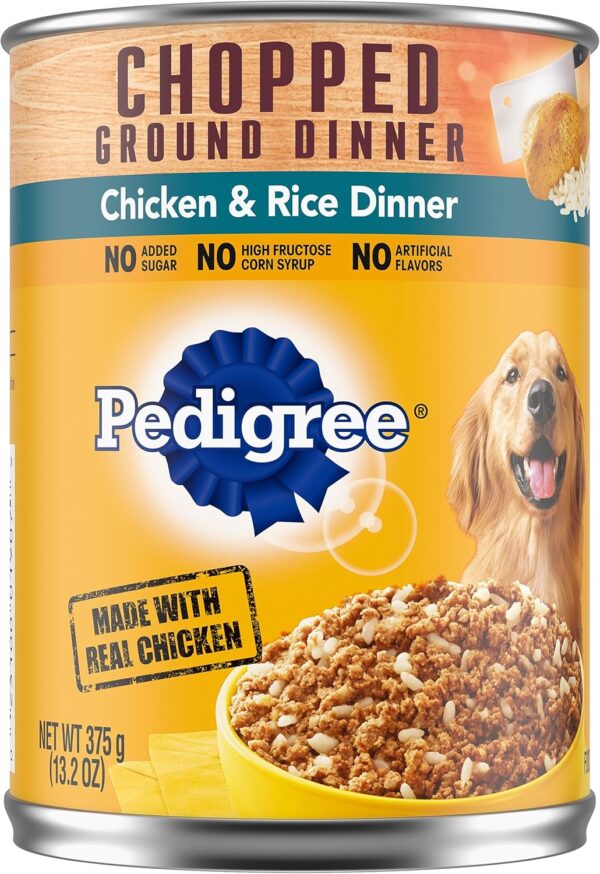 PEDIGREE CHOPPED GROUND DINNER Adult Canned Soft Wet Dog Food, Chicken & Rice Dinner, 13.2 oz. Cans (Pack of 12)