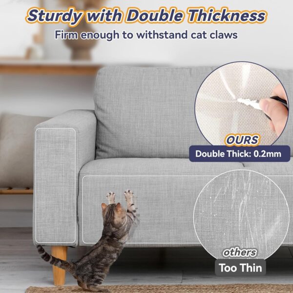 Double Thick Cat Scratch Furniture Protector - Fldofaves 6Pcs Anti Scratch Furniture Protector with 30 Pins, Clear Couch Protector from cat Claws for Couch and Fabric. - Image 3