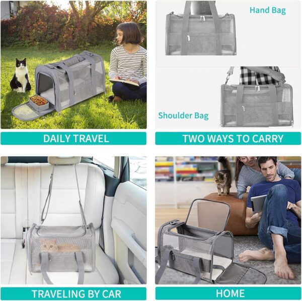 Large Cat Carrier Dog Carrier, Pet Carrier for 2 Cats Large Cats, Dog Carrier for Medium Small Dogs, Collapsible Soft Sided Pet Carrier for Cats Dogs Puppy of 25 Lbs, Grey - Image 6