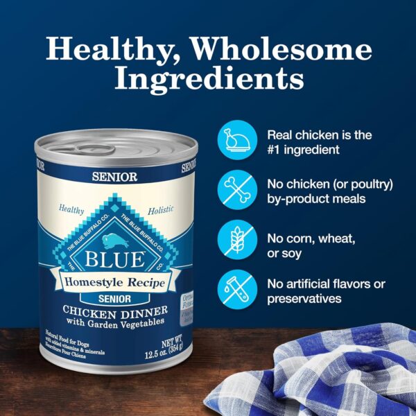 Blue Buffalo Homestyle Recipe Senior Wet Dog Food, Made with Natural Ingredients, Chicken Dinner with Garden Vegetables, 12.5-oz. Cans (12 Count) - Image 6