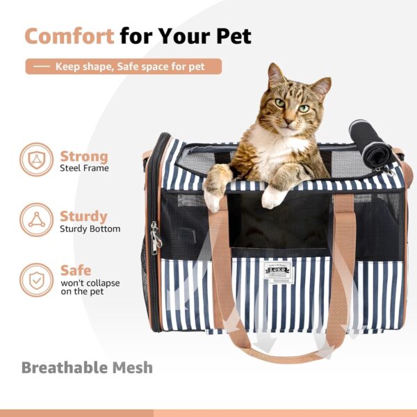 Lekereise Cat Carrier with Wheels for Small Pet, Airline Approved Dog Carrier with Wheels, Rolling Dog Cat Carrier, Stripes - Image 4