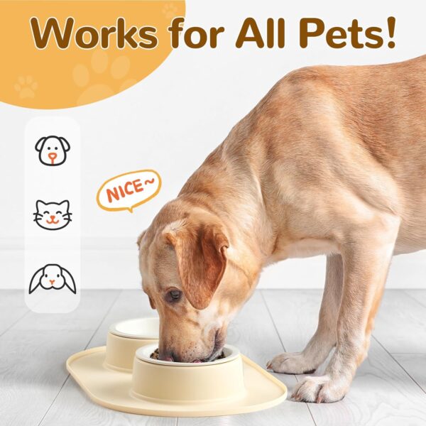 1.5Cup Pet Bowl with Mat Set, 2 Ceramic Dog Bowls for Small Size Dog, Non-slip Waterproof Silicone Dog Feeding Mat, Puppy Dog Food Bowl, Dog Supplies, Pet Accessories, BPA Free——Beige - Image 7