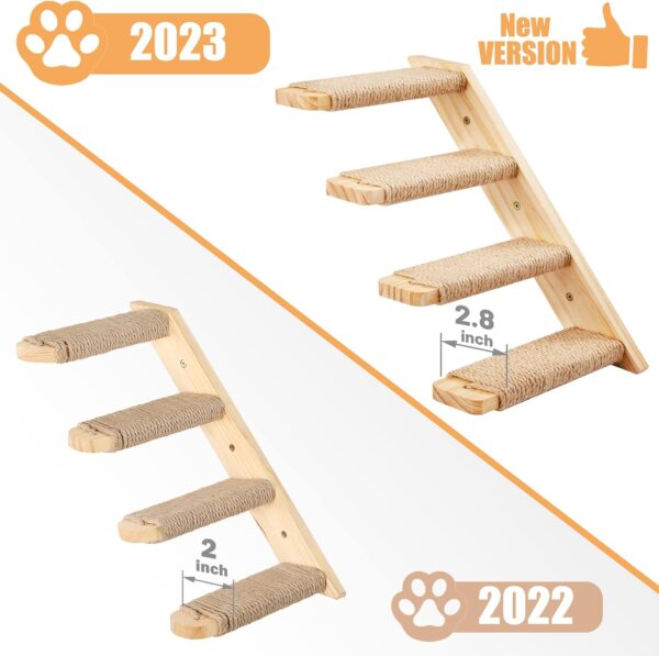 Cat Climbing Shelves Wall Mounted 2PCS Four Cat Steps Reversible Left & Right Direction, Cat Shelf Stairway for Wall with Jute Scratching Ladder Cat Wall Shelves Furniture for Perch Sleeping - Image 2