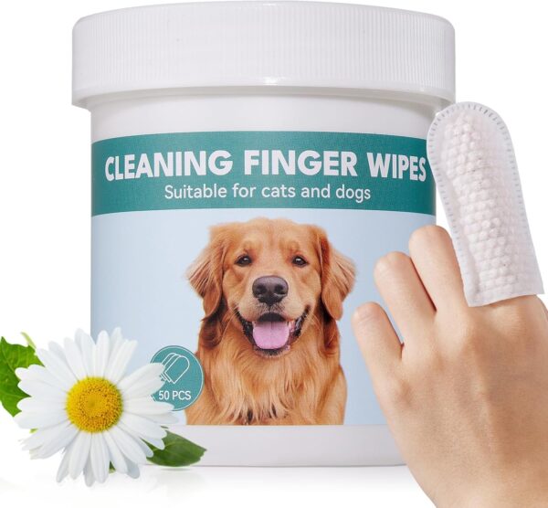 Natural Ear Wipes Finger for Dogs & Cats Comfy Finger Design | Clean Ear Wax, Debris & Dirt Gently | 50 Count Pack