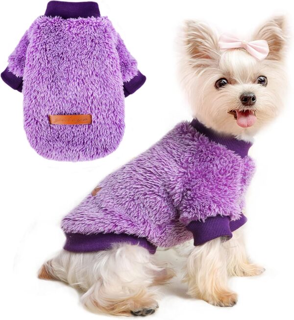 Dog Sweaters for Small Dogs Girl Boy Winter Puppy Sweater Clothes Fleece Warm Pet Outfit for Chihuahua Yorkie Teacup Cute Plain Cold Weather Dog Coat Cat Apparel Clothing (XX-Small, F-Purple)