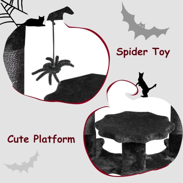 BEWISHOME Gothic Cat Tree with Coffin Bed, Cat Tower for Indoor Cats with Spacious Cat Condo, Sisal Scratching Posts, Spider Toy Cat Activities Center for Black Cats Halloween Pet Furniture MMJ91R - Image 4