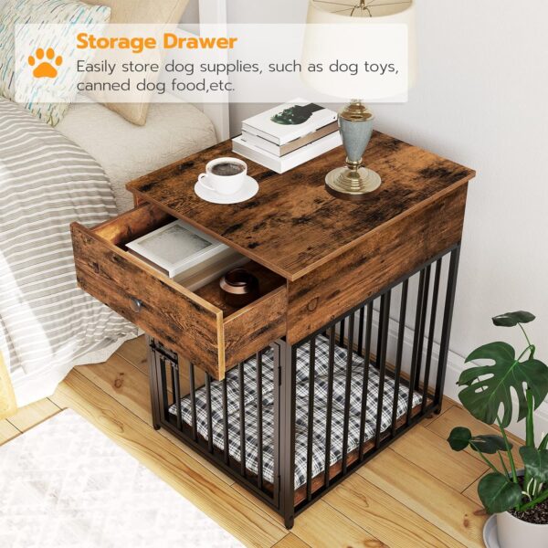 HOOBRO Dog Crate Furniture, Wooden Dog House, Decorative Dog Kennel with Drawer, Indoor Pet Crate End Table for Small Dog, Steel-Tube Dog Cage, Chew-Proof, Rustic Brown and Black BF01GW03 - Image 4