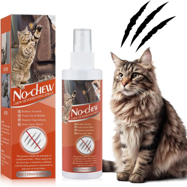 Cat Deterrent Spray. Cat Repellent Indoor for Cat and Kitten. Effective Cat Repellent Spray Training Aid for Furniture, Curtain, Sofa, Floor, Plant, Rugs, Indoor and Outdoor Use. 120ML