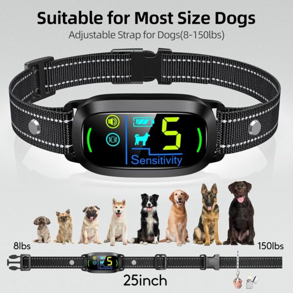 Dog Bark Collar, FAFAFROG Rechargeable Smart Collar, Anti Barking Training Collar with 5 Adjustable Sensitivity Beep Vibration, Bark Collar for Large Medium Small Dogs (Black) - Image 5