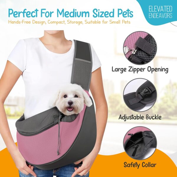 Dog Sling Carrier for Small Dogs - Breathable Mesh Puppy Travel Bag with Adjustable Strap, Zipper Touch Pocket- Perfect Pet Sling for Outdoor, Travel- Keep pet Comfortable (0-15lb, Pink) - Image 7