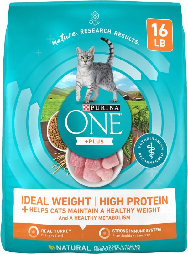 Purina ONE High Protein, Healthy Weight Dry Cat Food, +Plus Ideal Weight With Turkey - 16 lb. Bag