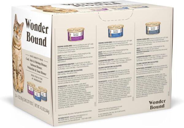 Amazon Brand - Wonder Bound Wet Cat Food, Pate, No Added Grain, Variety Pack (Cod, Sole & Shrimp, Salmon, White Fish & Tuna), 3 ounce (Pack of 24) - Image 2