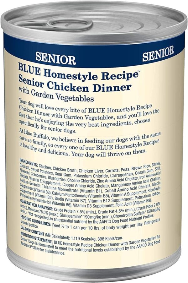 Blue Buffalo Homestyle Recipe Senior Wet Dog Food, Made with Natural Ingredients, Chicken Dinner with Garden Vegetables, 12.5-oz. Cans (12 Count) - Image 2