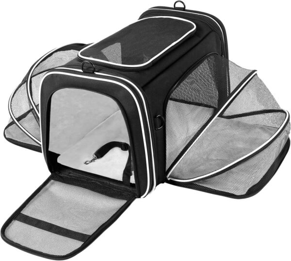 Airline Approved Expandable Pet Carrier with Mesh Pockets, Shoulder Strap, Washable Pads - For 2 Cats, Kittens, Puppies, Dogs