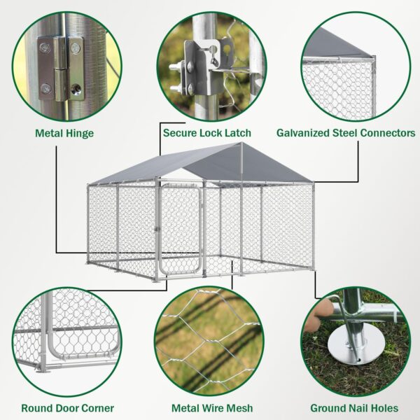 Outdoor Large Dog Kennel, 7.5 x7.5 x5.2 FT Big Enclosure Outside Run for Large Breed Dogs, Fence Cage Pen with Anti-UV Waterproof Top Roof (90x90x63 inch) - Image 5