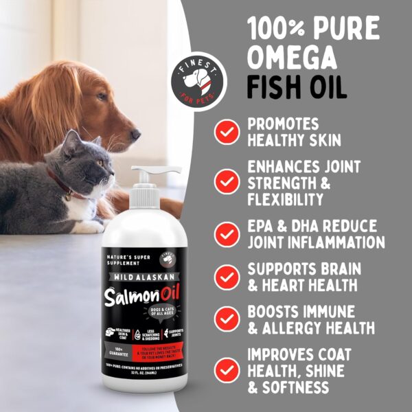 Pure Wild Alaskan Salmon Oil for Dogs & Cats 16oz - Relieves Scratching & Joint Pain, Improves Skin, Coat, Immune & Heart Health. All Natural Omega 3 Liquid Supplement for Pets, EPA + DHA Fatty Acids - Image 2