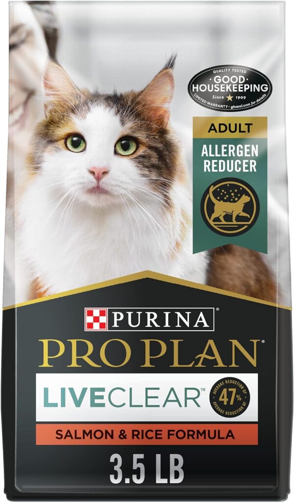 Purina pro plan Allergen Reducing, High Protein Cat Food, LIVECLEAR Salmon and Rice Formula - 3.5 lb. Bag