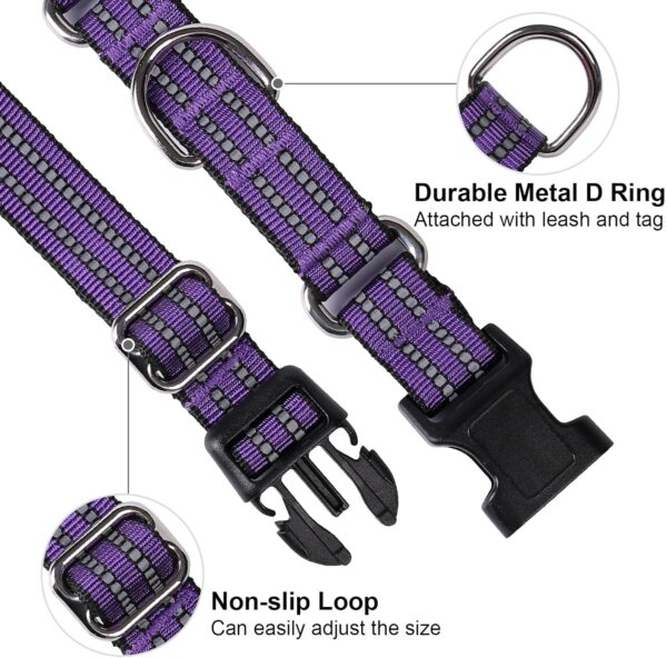 Martingale Dog Collar, Adjustable Nylon Reflective Collar with Buckle. No Pull -for Small, Medium, Large Dogs. Prevents Slipping Out-Helps with Strong pullers-Increase Control (Purple M) - Image 3