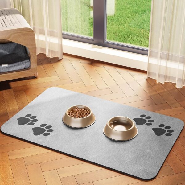 Cat & Dog Feeding Mat for Food and Water Bowl, Absorbent-No Stains Quick Dry Dog Water Bowl Dispenser Mat, with Waterproof-Anti-Slip Rubber Backing Pet Placemat for Messy Drinkers, Light Grey-16"x24"