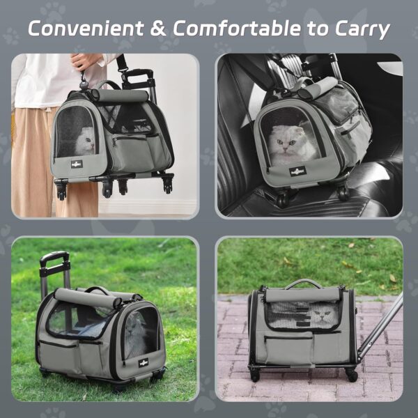 Cat Carrier with Wheels, Foldable Airline Approved Dog Cat Carrier with Wheels for Cat Dog Under 20 lbs, Rolling Cat Carrier Travel Bag with Telescopic Handle for Walking Travel Vet Visits - Image 7