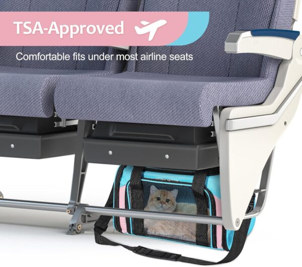 Discala Cat Dog Carrier Up to 15 Lbs TSA Airline Approved Pet Carrier for Small Medium Cats Puppies Dog Carriers for Small Dogs Collapsible Soft Sided Cat Travel Carrier - Blue&Pink 15.7"x10.2"x10.2" - Image 3