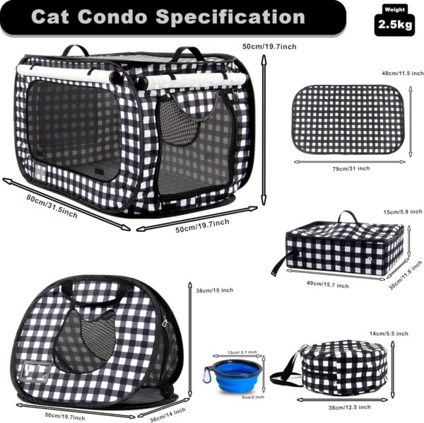 Portable Cat House Sets,Large Pop up Kennel Soft Pet Crates with Cat Carrier,Included Foldable Travel Little Box Pet Mattress Food Bowl 4 Stakes and Carrybag (BLACK&WHITE) - Image 3