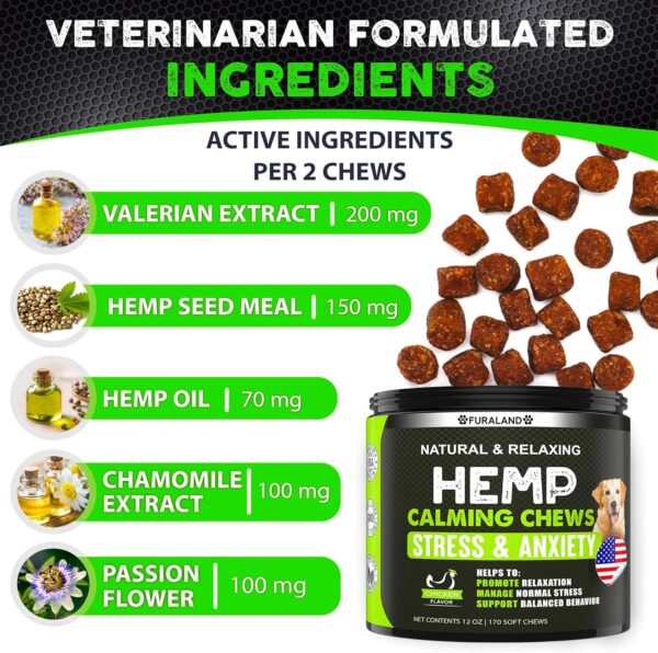 Hemp Calming Chews for Dogs with Anxiety and Stress - 170 Dog Calming Treats - Storms, Barking, Separation - Valerian Root - Melatonin - Hemp Oil - Dog Anxiety Relief - Made in USA | Soft Chews - Image 3