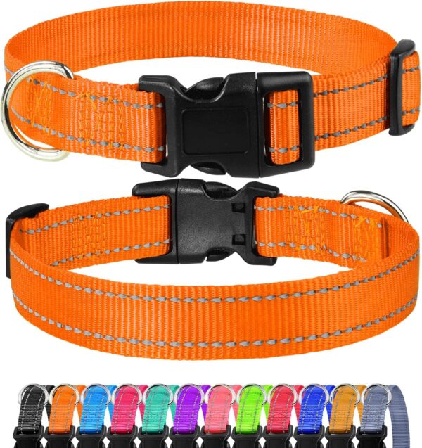 FunTags Reflective Dog Collar, Sturdy Nylon Collars for Medium Girl and Boy Dogs, Adjustable Dog Collar with Quick Release Buckle, Orange