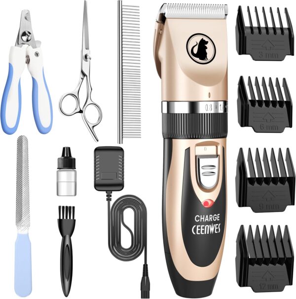 Ceenwes Dog Clippers Low Noise Cat Clippers Rechargeable Dog Trimmer Cordless Pet Grooming Tool Professional Dog Hair Trimmer with Comb Guides Scissors for Dogs Cats & Others