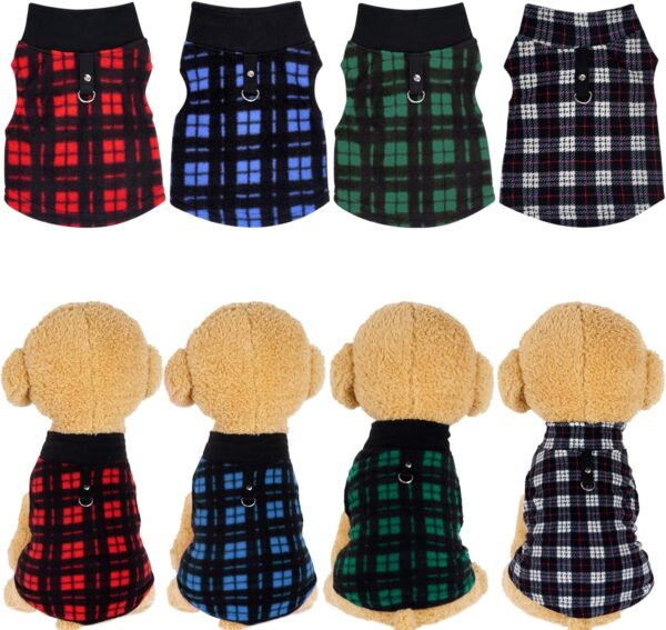 4 Pieces Buffalo Plaid Dog Sweaters with Leash Ring Soft Fleece Vest Dog Pullover Warm Jacket Pet Dog Clothes Winter Dog Outfits for Small Puppy Cat Pets (Medium) - Image 3