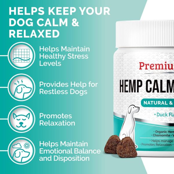 PREMIUM CARE Hemp Calming Chews for Dogs Anxiety, Made in USA, 9.3 oz (264g), Duck-Flavored, 120 count - Image 2