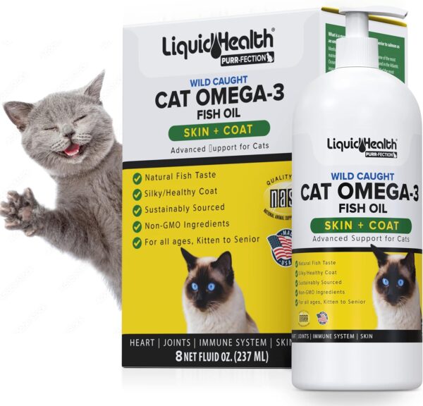 Liquid Health Pets Purr-Fection Omega 3 Fish Oil for Cats - Liquid Omega 3 for Cats with EPA+DPA+DHA, Cat Omega 3 Supplement May Reduce Itching, Support Joint, Immunity, Brain, Heart Health (8 Oz)