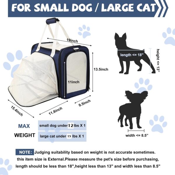 19 x 13.5 x 9.5 TSA Approved Large pet Carrier for cat and Small Dog up to 12-15 lbs,Turn Down to Under-seat for Southwest Allegiant and Other Airlines Have 9'' or 9.5'' Height Space - Image 3