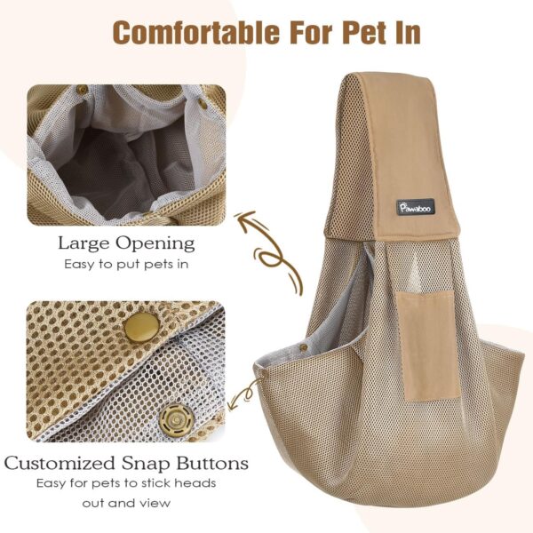 Pawaboo Dog Sling Carrier for Small Dogs, Ultra-Breathable Dog Carrier Sling Up to 14lbs, Hand-Free Widened Strap Dog Purse for Cat & Puppy, Dog Pouch Carrier Built-in Safety Leash, Khaki - Image 5