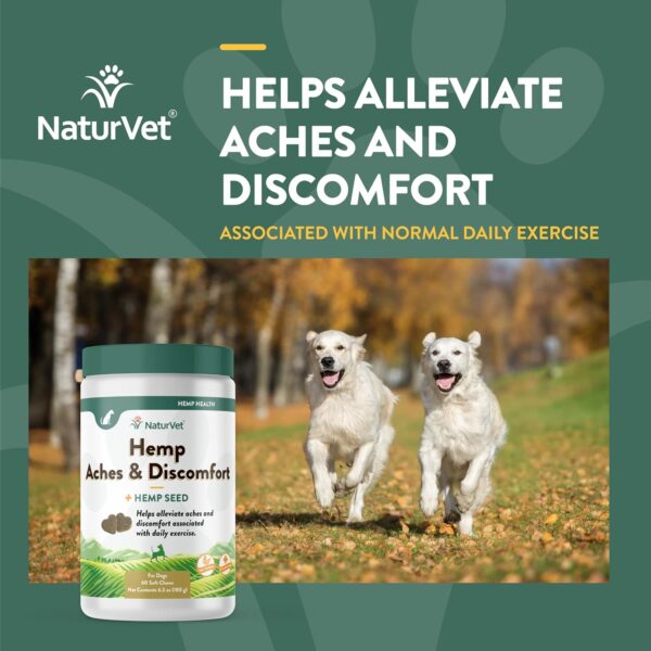 NaturVet Hemp Aches & Discomfort Plus Hemp Seed for Dogs, 60 ct Soft Chews, Made in The USA - Image 4