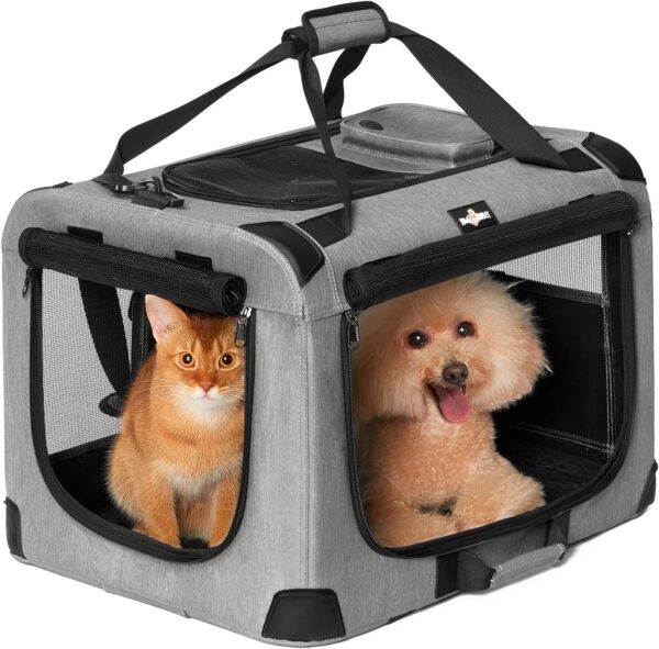 Extra Large Cat Carrier for 2 Cats, Collapsible Soft Sided Cat Dog Pet Carrier with Storage Pockets, 3-Door Cat Crate for Large Cats, Travel Cat Carrier for Indoor, Outdoor, 24"×16"×16"