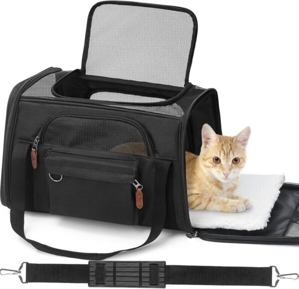 Pet Carrier for 2 Kittens/Large Cats Up to 20 lbs Maximum/Soft-Sided Small Dog Travel Top Entry/Sturdy Collapsible Carrier Bag for Medium Cats