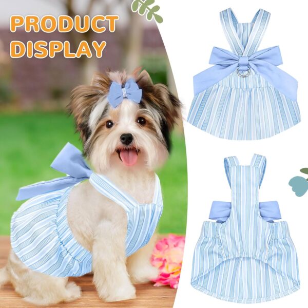 Small Dog Dress Cute Bowknot Dog Harness Dress Striped Summer Dog Clothes for Small Dogs girl Chihuahua Female Cat Yorkie Pug Birthday Outfits(Blue,S) - Image 4