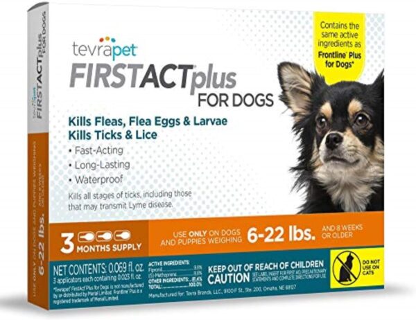 FirstAct Plus Flea Treatment for Dogs, Small Dogs 6-22 lbs, 3 Doses, Same Active Ingredients as Frontline Plus Flea and Tick Prevention for Dogs