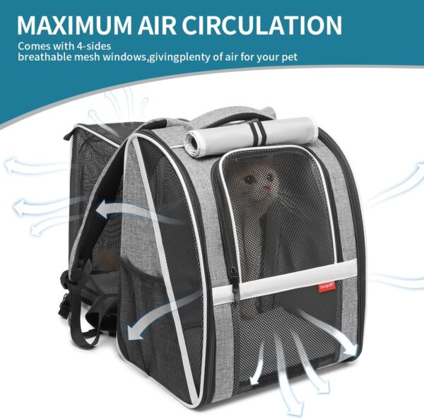 Large Cat Carrier Backpack, Expandable Pet Carrier Backpack for Small Dogs Medium Cats, Dog Carrier Backpack, Airline Approved Foldable Puppy Backpack Carrier for Travel, Hiking (Grey, Large) - Image 8