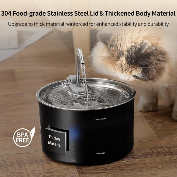 Cat Water Fountain Stainless Steel,0.7gal/101oz Pet Water Fountain with 5-Stage Circulating Filtration System,Cat Fountain with Quiet Pump for Cats, Dogs and Multi-pet Households - Image 4