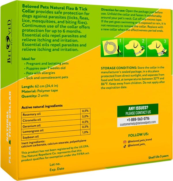 Natural Flea & Tick Collar for Dogs - 6 Months Control of Best Prevention & Safe Treatment - Anti Fleas and Ticks Essential Oil Repellent (1 Pack, 2 Count) - Image 2