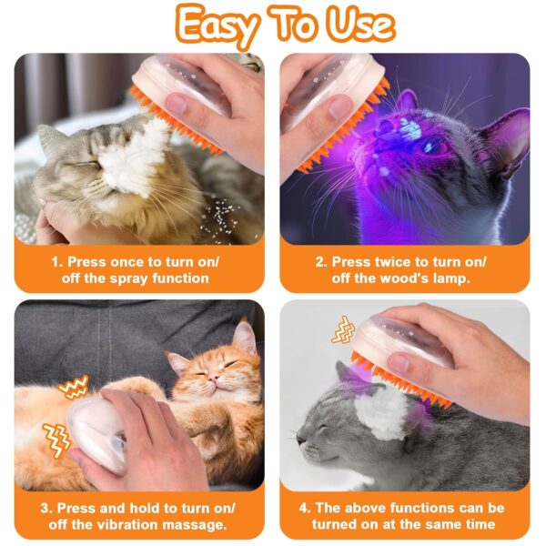 AIERSA 4 in 1 Cat Steam Brush,Spritz Defur Comb for Cats,New Upgrade Cat Grooming Brush with Real Steam,Wood's Lamp,Electric Massage,Clean - Image 7