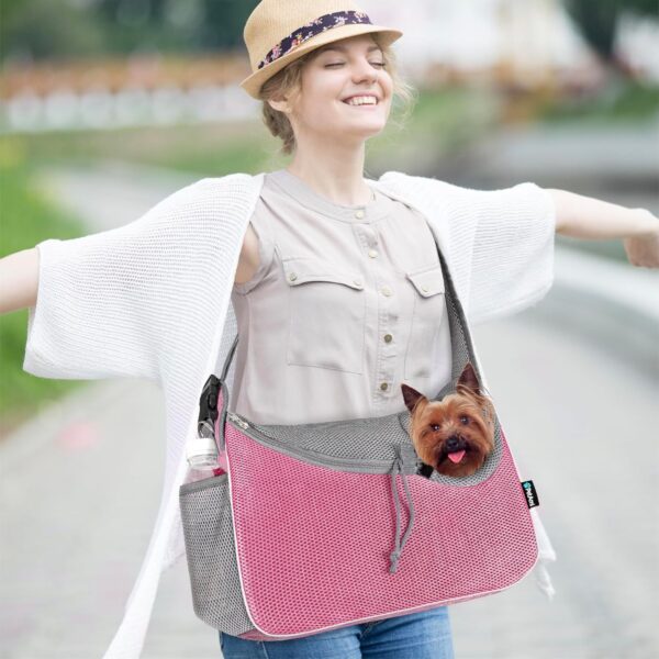 PetAmi Small Dog Sling Carrier, Soft-Sided Crossbody Puppy Carrying Purse Bag, Adjustable Sling Pet Pouch to Wear Medium Dog Cat Travel, Dog Bag for Traveling, Breathable, Poop Bag Dispenser, Pink - Image 5