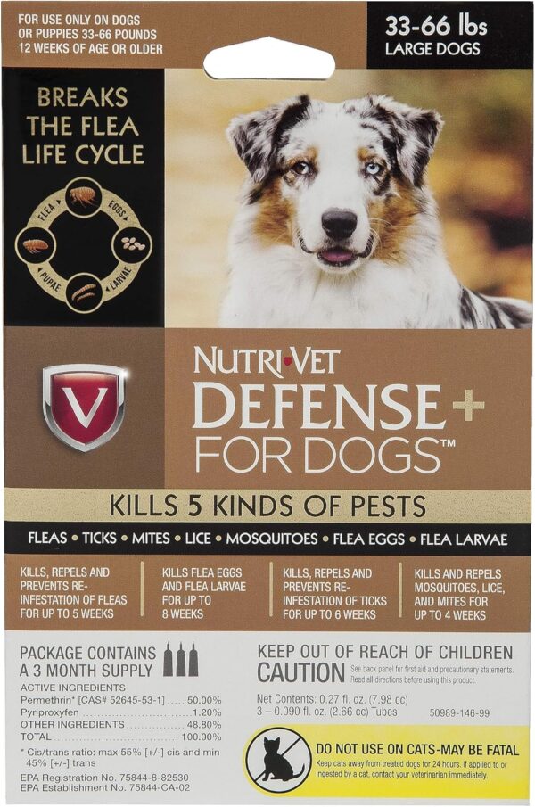 Nutri-Vet Defense Plus Flea & Tick Control for Large Dogs, 33 lb-66 lb, Model: 1030239