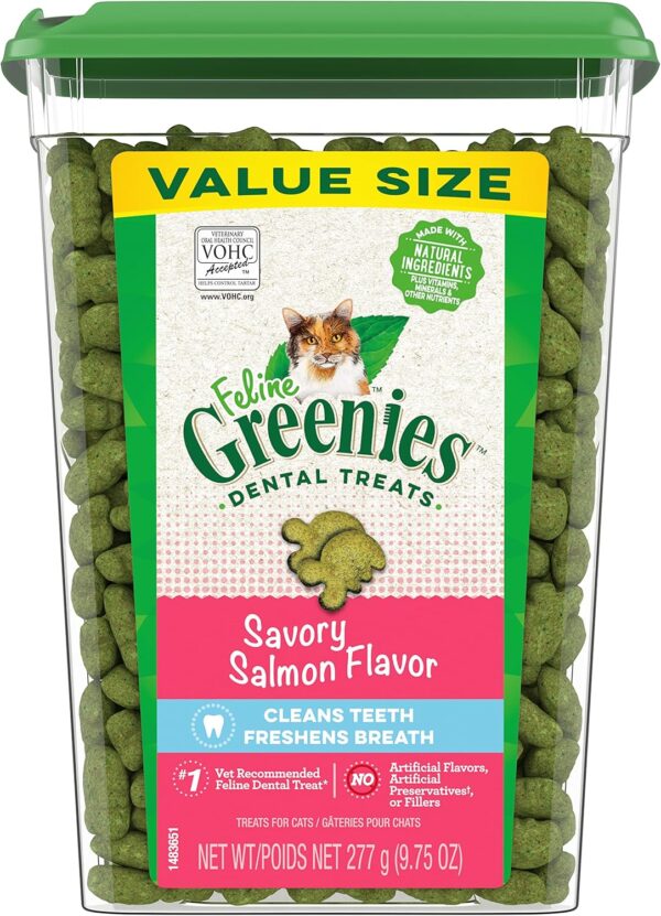 Greenies Feline Adult Natural Dental Care Cat Treats, Savory Salmon Flavor, 9.75 oz. Tub