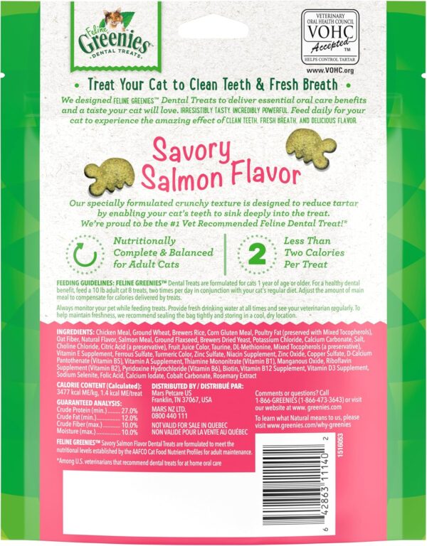 Greenies Feline Adult Natural Dental Care Cat Treats, Savory Salmon Flavor, 4.6 oz. Pouch - Image 2