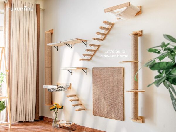 FUKUMARU Cat Climbing Shelf Wall Mounted, Four Step Cat Stairway with Jute Scratching for Cats Perch Platform Supplies - Image 7